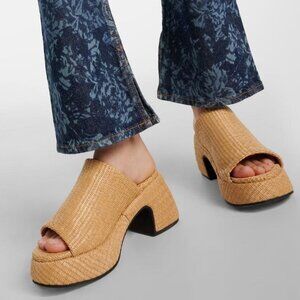 GANNI Butterfly Raffia Platform Mules Heeled Sandals Size 38 8 Natural NEW $425